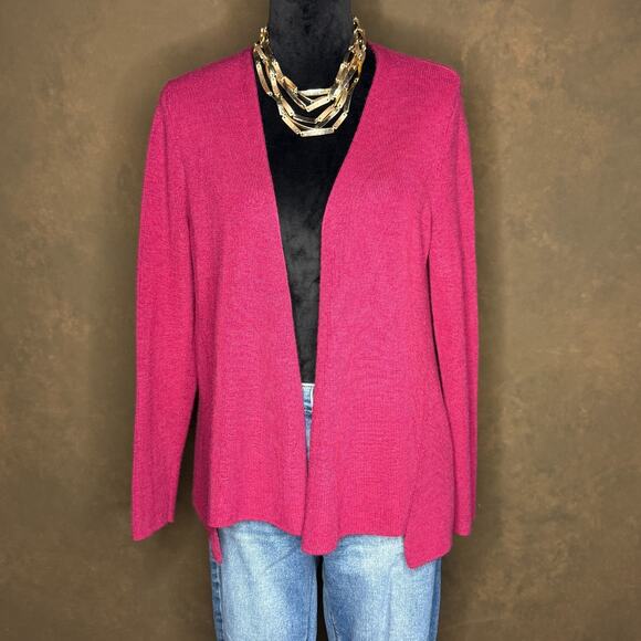 Eileen Fisher Cardigan Sweater Womens Small Open Front 100% Wool Pink Layer - Picture 1 of 7